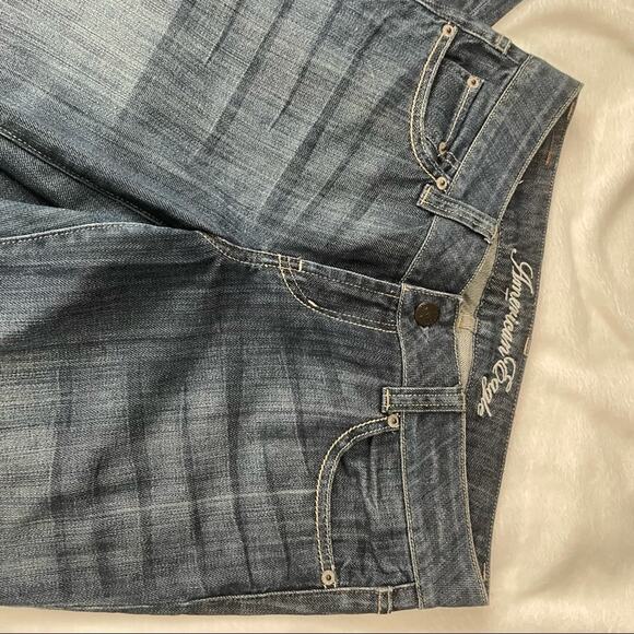 American Eagle outfitters Favorite Boyfriend Jeans dark blue flare size 8 AEO - Picture 2 of 8